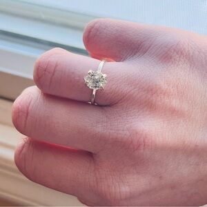 New Herkimer Diamond Solitaire Ring Sterling Silver Hammered Band Size 5